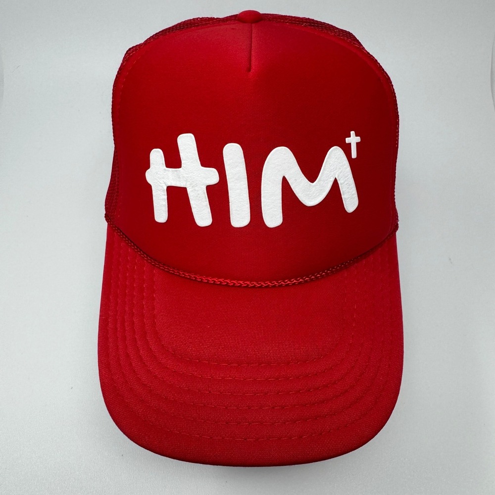 OTTO Red Him+ Cross Jesus Faith Foam Trucker Hat Mesh Back Snapback Cap One Size